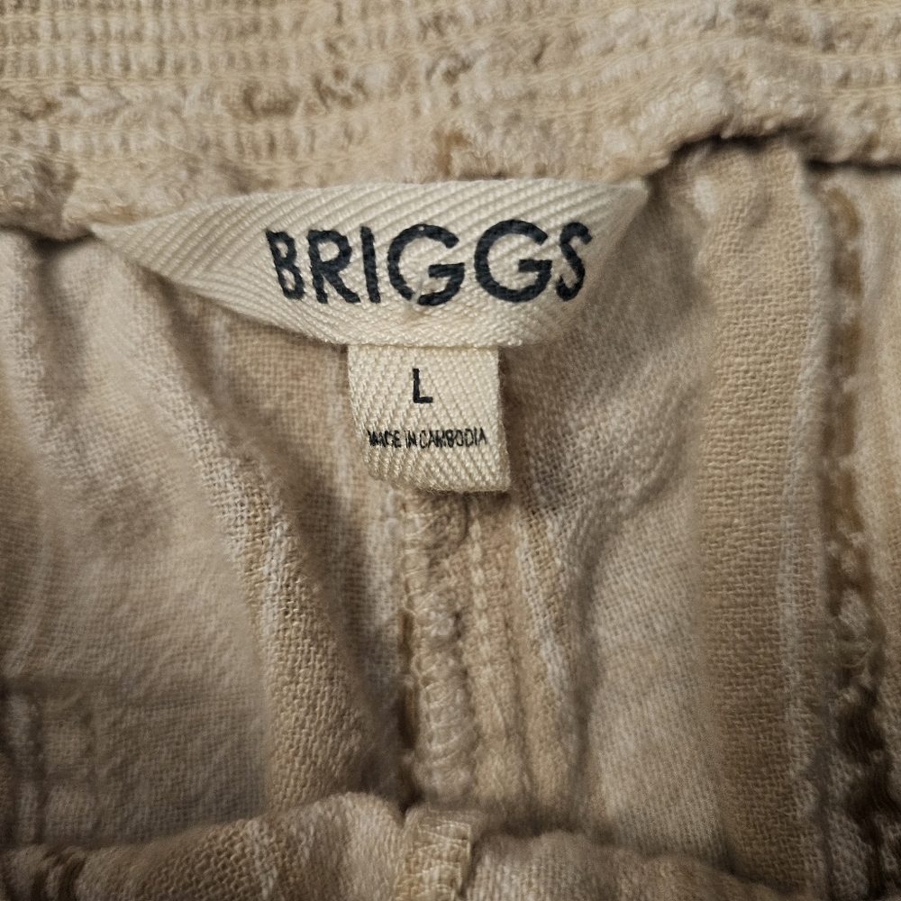 Briggs Elastic Waist Tan Stripe Pull-On Linen Blend Wide Leg Palazzo Pants Sz L - Picture 7 of 13